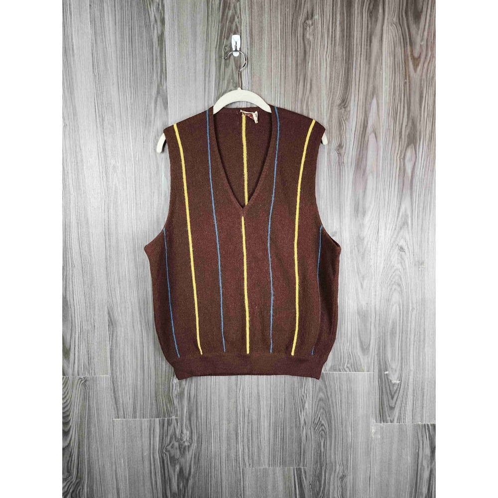 Lord Jeff Vintage Striped Pure Alpaca Sweater Vest Unisex‎ V Neck XL